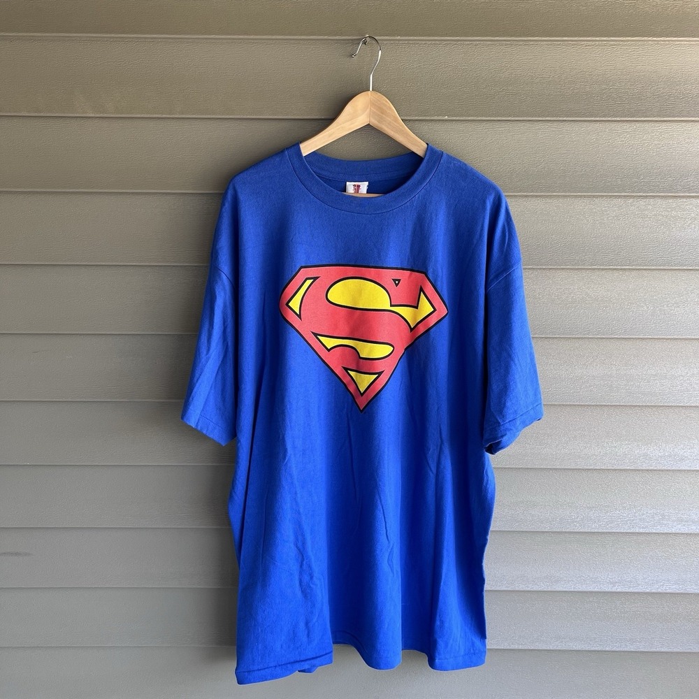 Vintage Six Flags Superman Ultimate Escape T Shirt XXL Blue Made USA DC Comics
